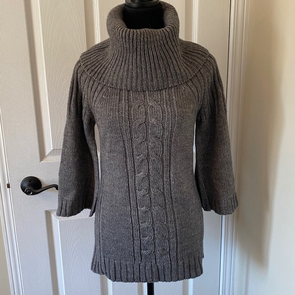 Joe Chunky Grey Sweater with Cowl Neck/Turtleneck and 3/4 Bell Sleeves, Size S - Picture 2 of 10